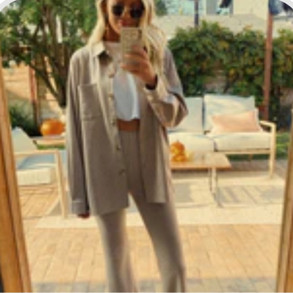 12th Tribe Women's Boot Cut Pants & Matching Shirt in Taupe